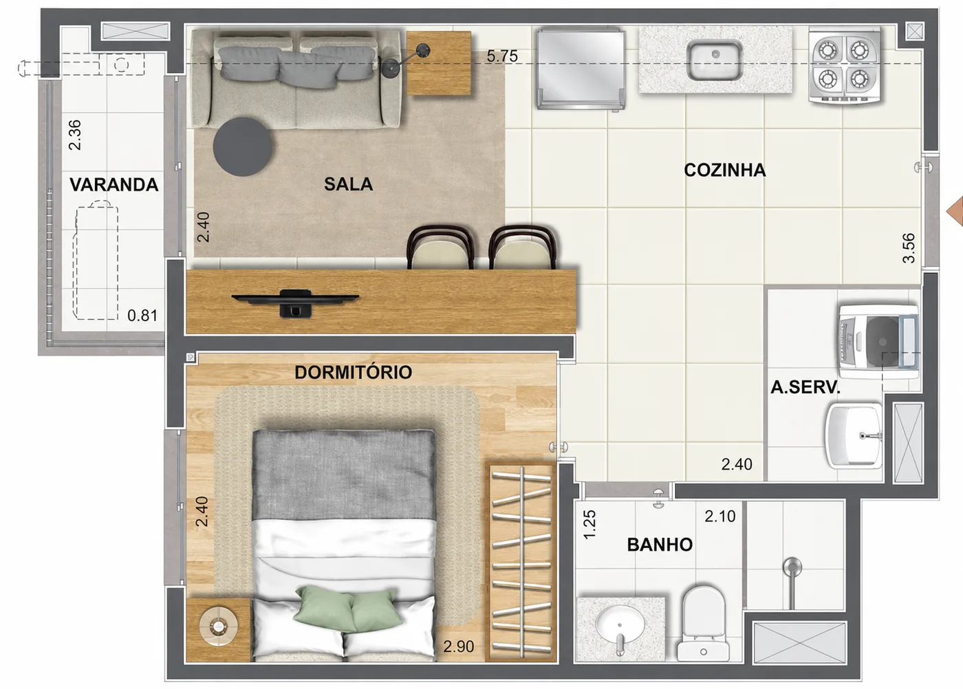 Planta de um quarto do Farol da Guanabara como referência do padrão esperado para o Erê Residencial