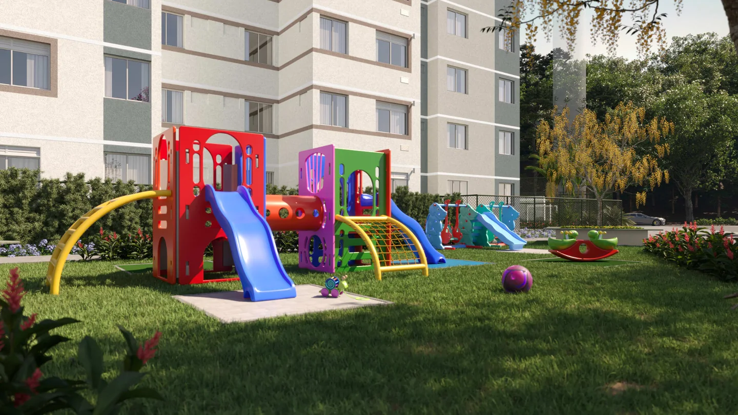 Playground em perspectiva ilustrativa.