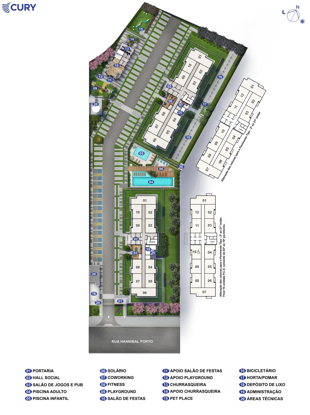 Planta ilustrativa de 3 quartos com garden do Nova Norte Ginga