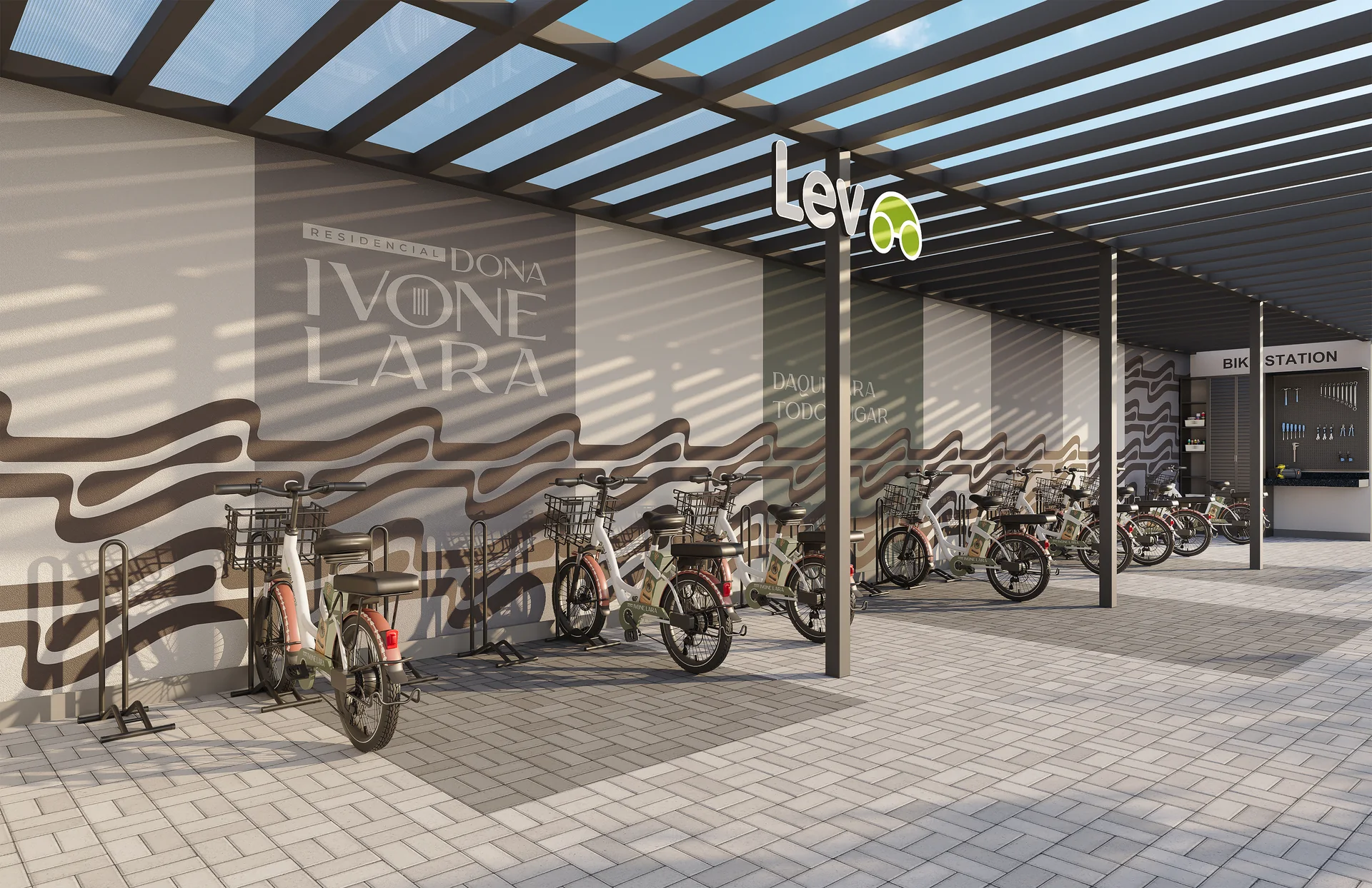 Perspectiva oficial do bicicletário elétrico do Residencial Dona Ivone Lara