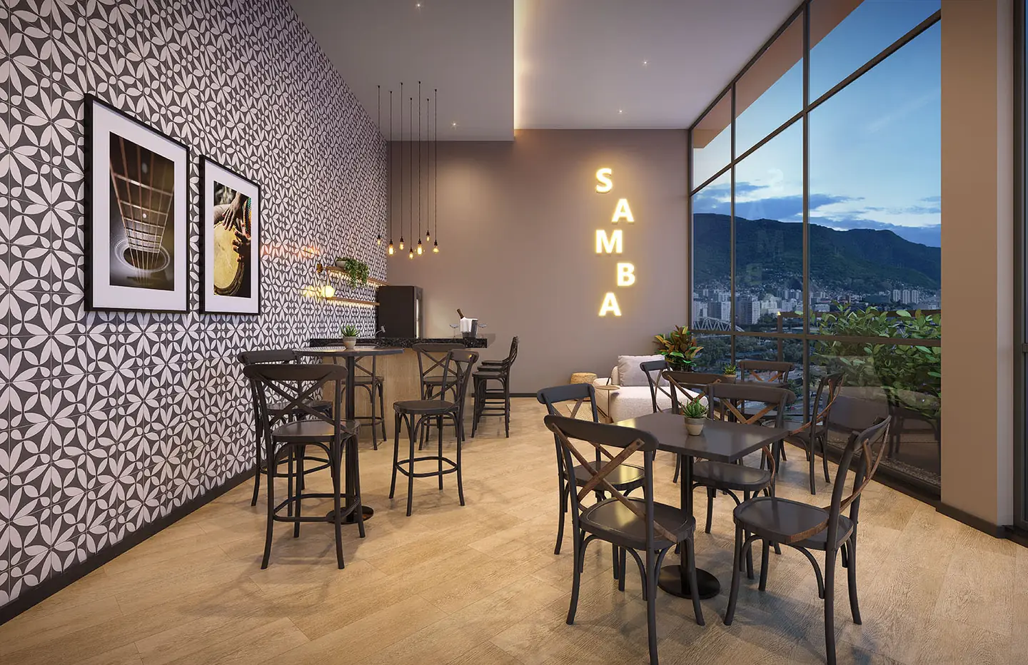 Perspectiva ilustrativa do Skybar do Residencial Pixinguinha