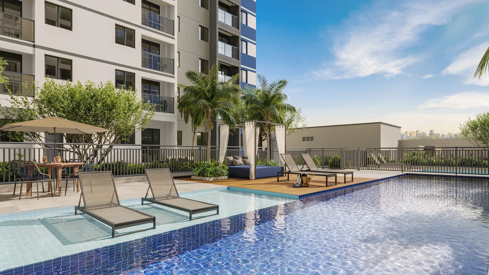 Perspectiva artística: piscinas do Residencial Porto Maravilha