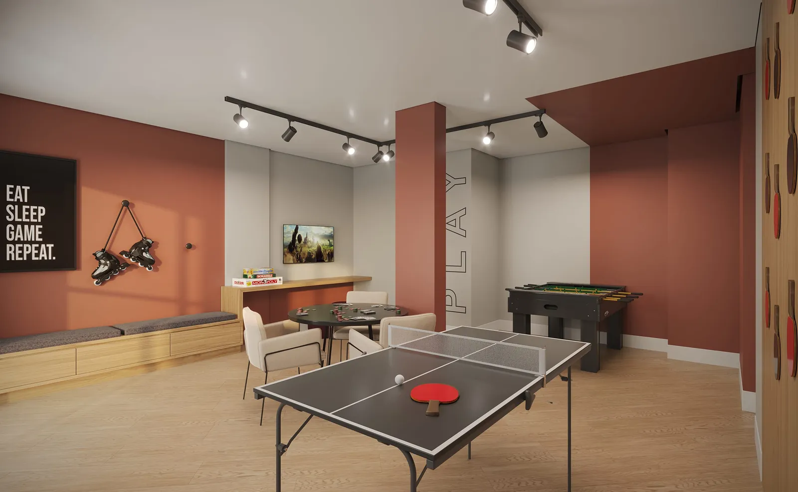 Perspectiva artística: salão de jogos do Residencial Porto Maravilha