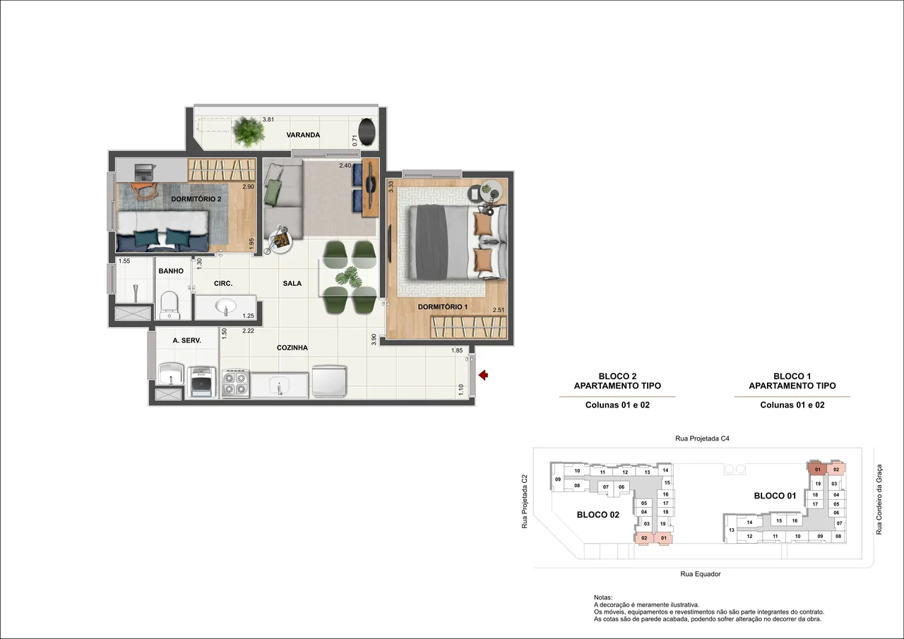 Planta ilustrativa do studio de 31,61 m² do Rio Energy