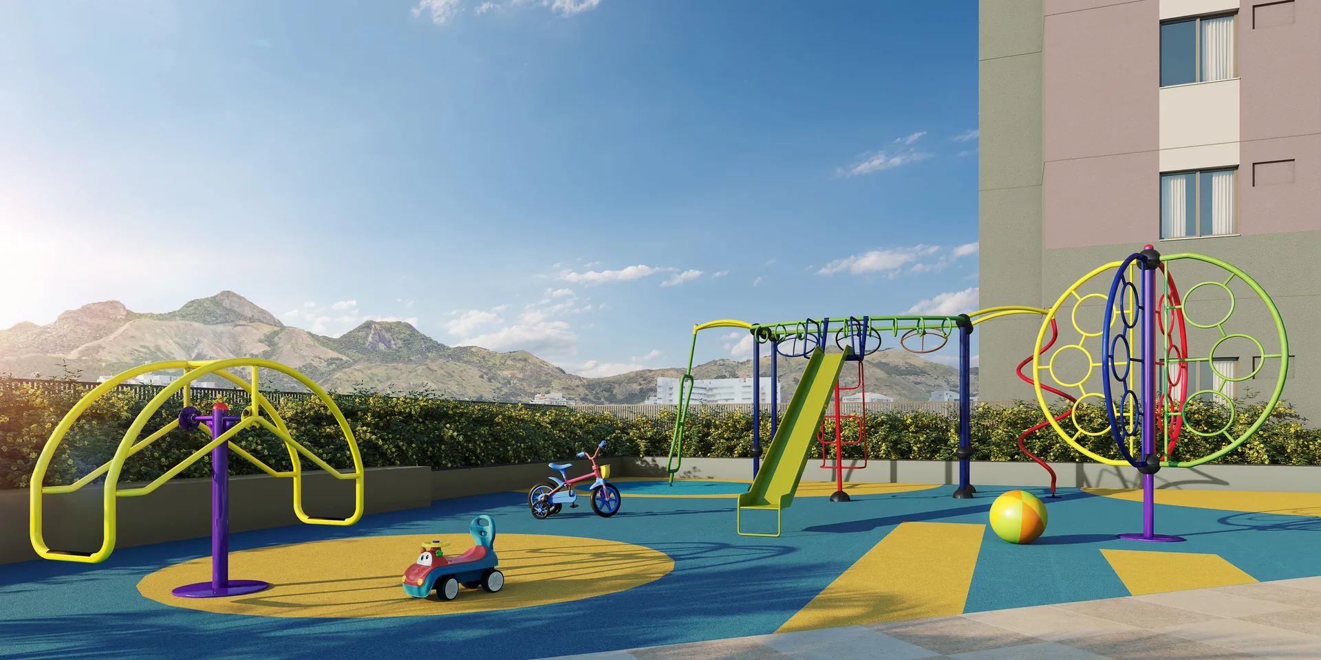Perspectiva ilustrativa de playground do Trendy Cachambi, em Cachambi, no Rio de Janeiro
