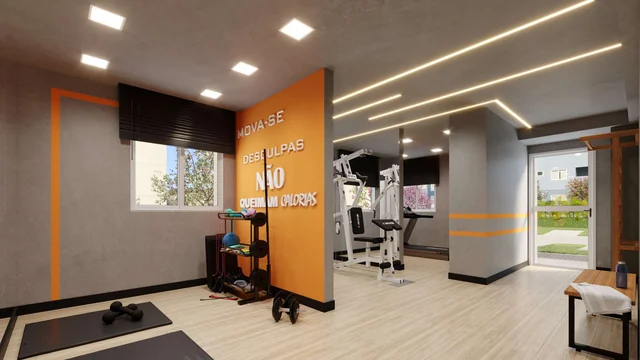 Perspectiva do espaço fitness do condomínio