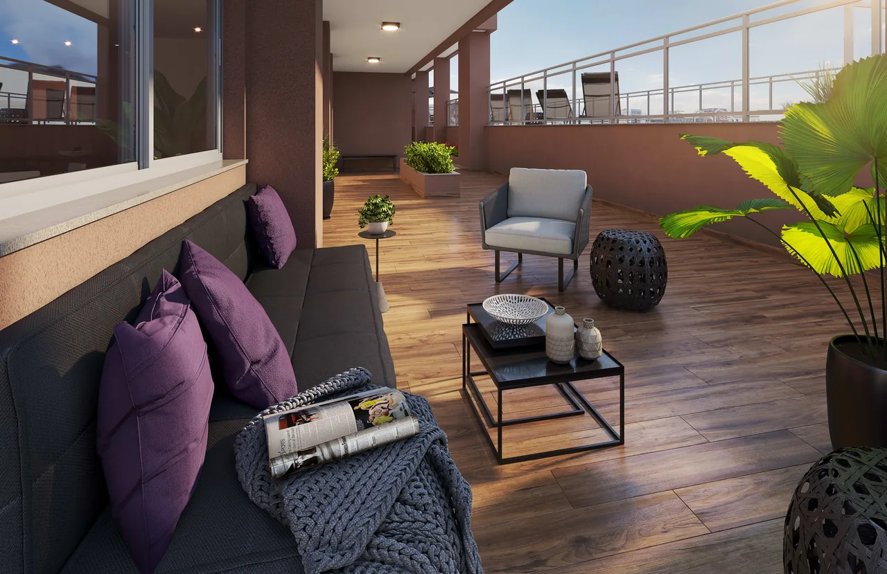 Perspectiva oficial do lounge no rooftop do Vargas 1140
