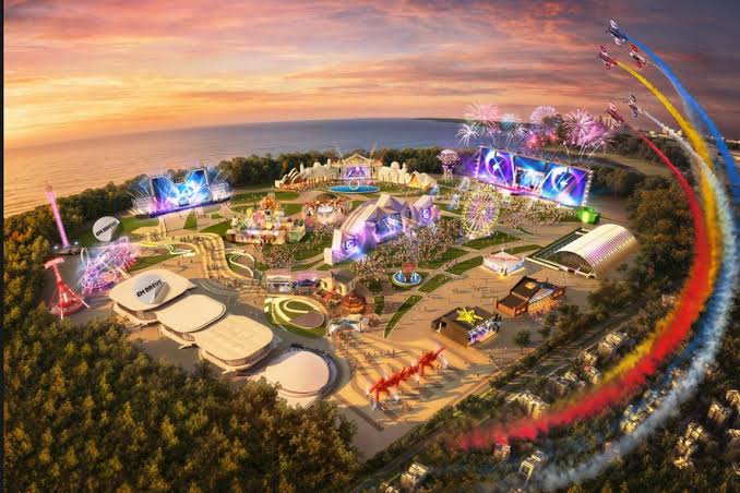 Cidade do Rock e estrutura do Rock in Rio próximos ao Metropolitan Dream na Barra Olímpica