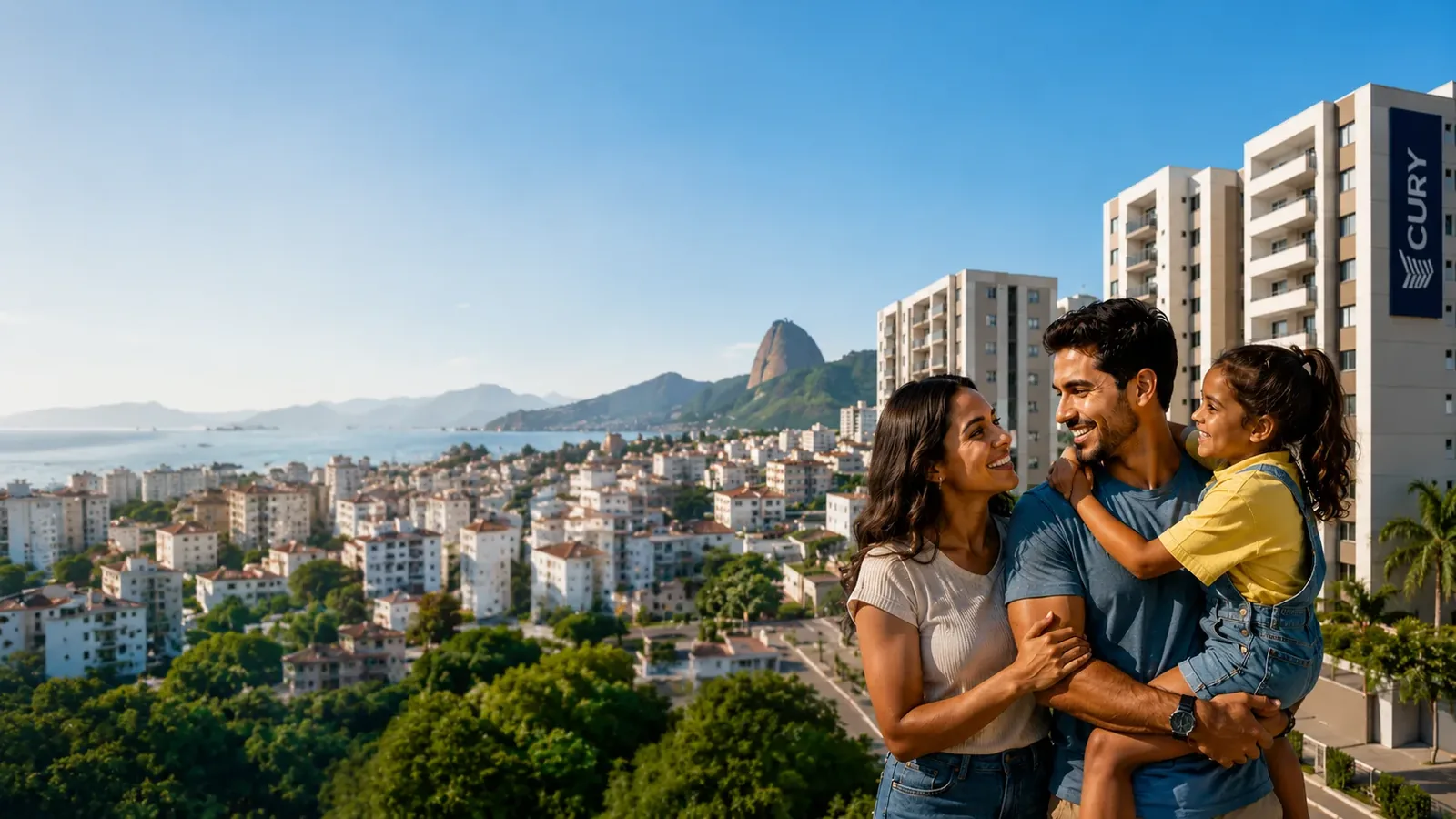 Ilustração de família planejando um apartamento com mais espaço no Rio de Janeiro