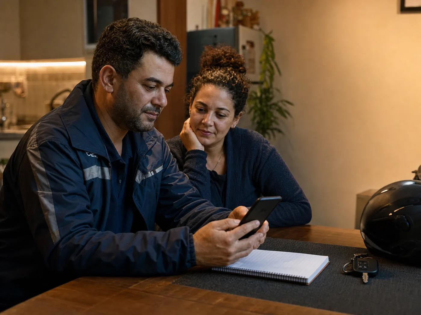 Motorista planejando a renda e olhando o celular dentro do carro