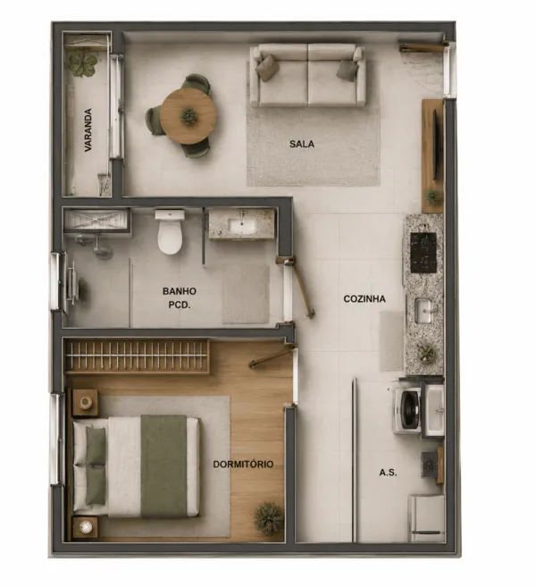 Planta de 1 quarto PCD do Saudosa Praça Onze