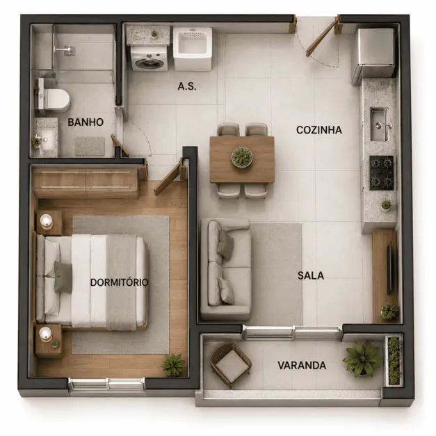 Planta de 1 quarto do Saudosa Praça Onze