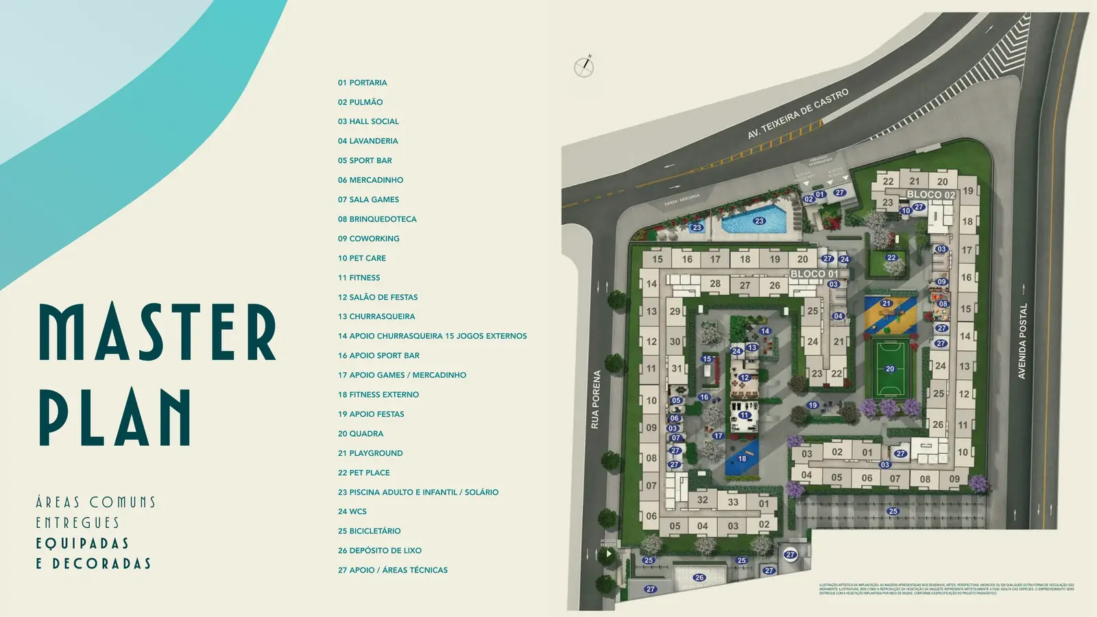 Implantação e masterplan oficial do condomínio Nova Leopoldina em Ramos